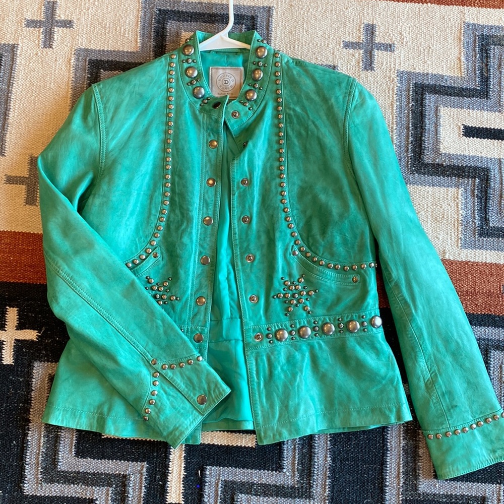 Turquoise Double D Leather Jacket